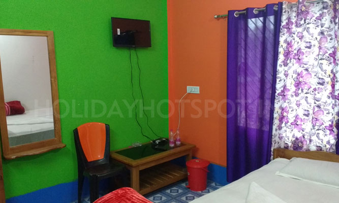 Trinayani Homestay bedroom with tv and mirror at Jaldapara