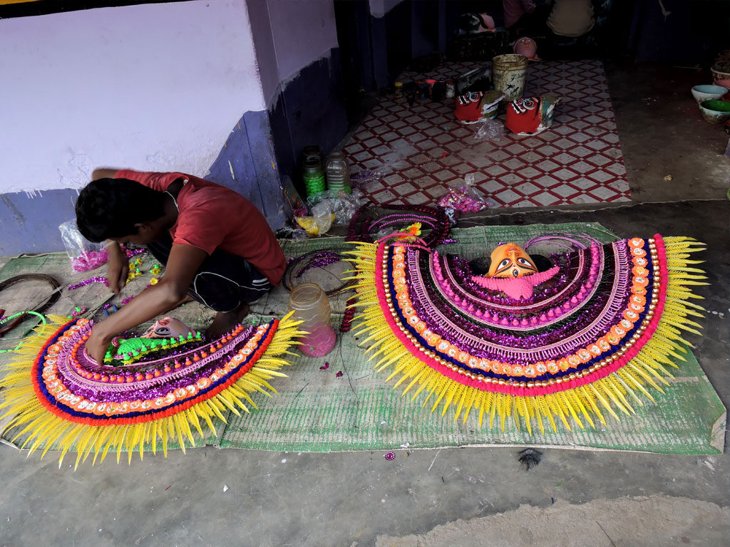 Chau dance Mask is preparing by local people in charida village at purulia in west bengal